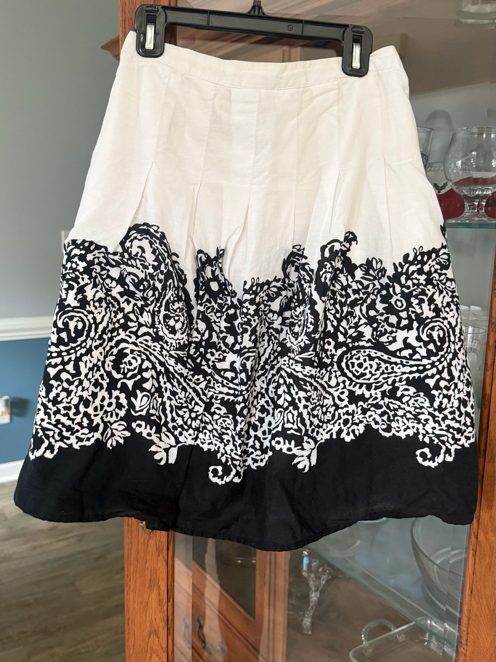 Covington White A-Line Skirt with Black Floral Border